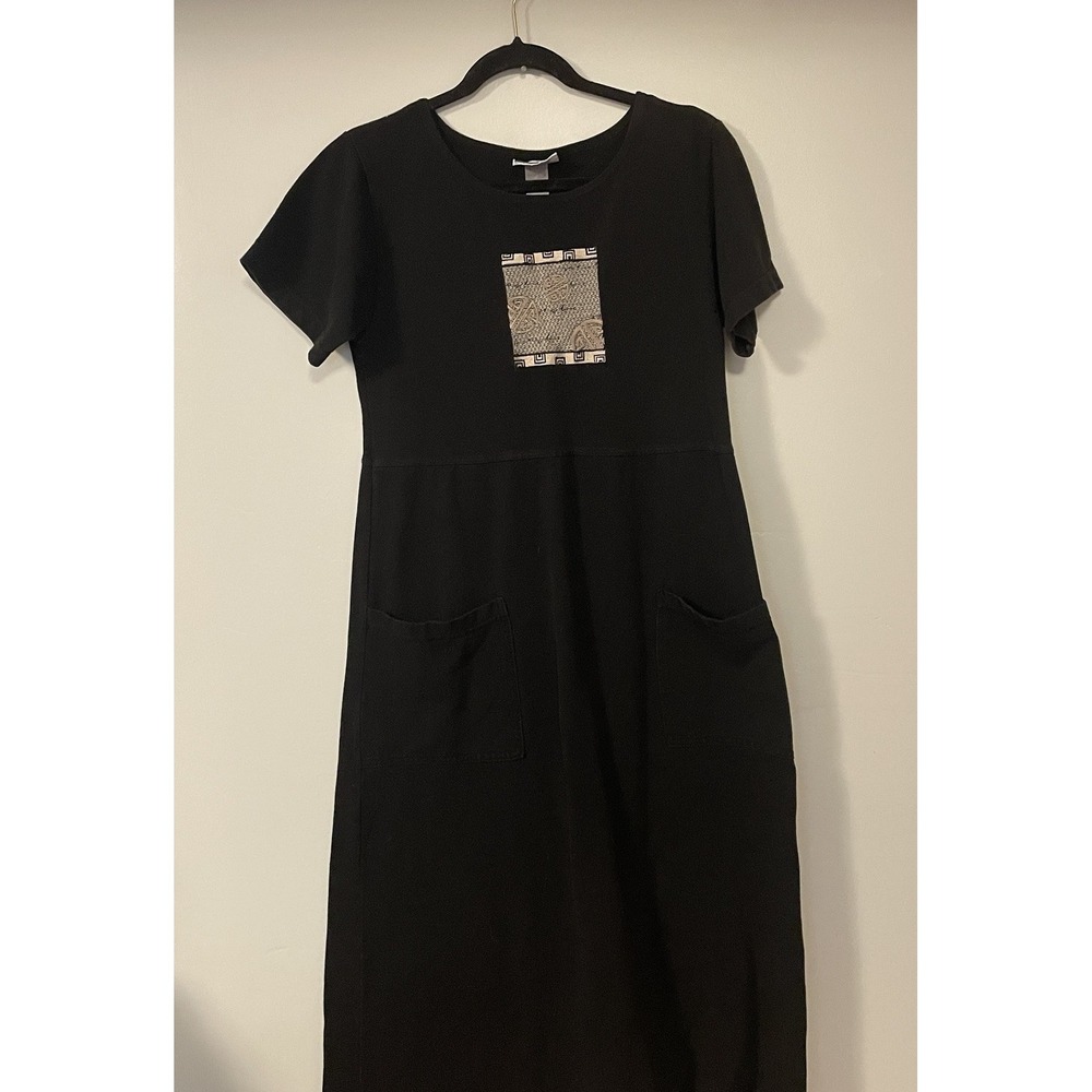 Vintage Boundary Line Black Dress Women's‎ Small Embroidered Lagenlook Artsy